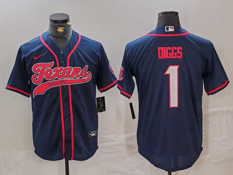 Mens Houston Texans #1 Stefon Diggs Navy With Patch Cool Base Stitched Baseball Jersey->houston texans->NFL Jersey